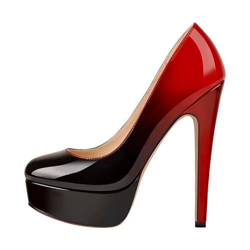 MissHeel Plateau Pumps High Heels Pumps Stielttos Pfennigabsatz Farbverlauf Slip On Pumps Spitze Pumps Damenpumps Schwarz Rot EU 38