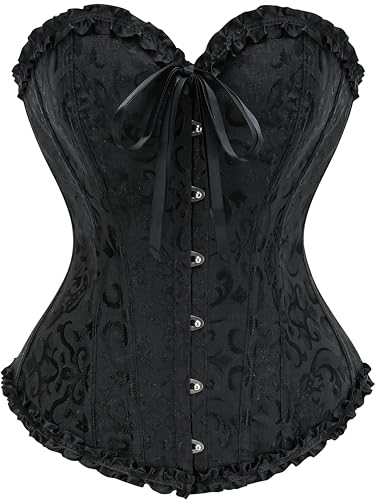 Vrapo Korsett Damen - Bustier Corset Top für Frauen - Vollbrust Corsage Schnürkorsett Taillenformer Dessous - Schwarz - Größe S