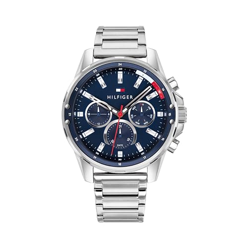Tommy Hilfiger Multi Zifferblatt Quarz Uhr für Herren mit Silbernes Edelstahlarmband - 1791788