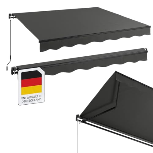STEELSØN Kestria Markise für Balkon/Dachterrasse/Garten 300x250 cm – Gelenkarmmarkise blickdicht & wetterfest – Außenrollo mit Kurbel aus Kunststoffgewebe – Sonnenmarkise mit Wandhalterung Anthrazit