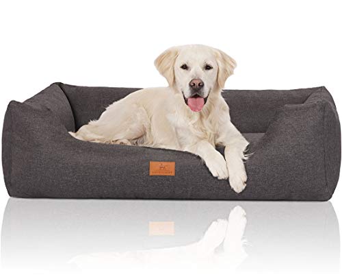 Knuffelwuff Hundebett Lotte aus Velours mit feinem Handwebcharakter XXL 120 x 85cm Grau - abnehmbarer Bezug - waschbar - für große, mittelgroße und kleine Hunde