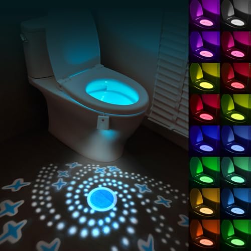 HOTUT Toilette Licht WC Nachtlicht, Toilettenschüssel Nachtlicht, 16 Farben Motion Sensor wc nachtlicht mit Projektorlampe zumToilettenbeleuchtung, Lustige und praktische Weihnachtsgeschenke