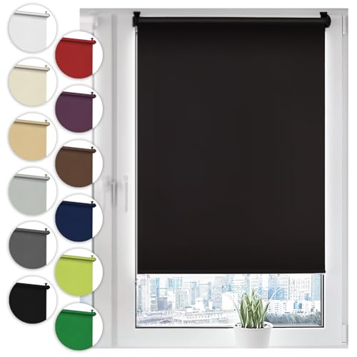 Verdunkelungsrollo Klemmfix ohne Bohren 90cm x 130cm Schwarz Verdunklungsrollo Fensterrollo Rollo Seitenzugrollo Klemmrollo für Fenster & Tür