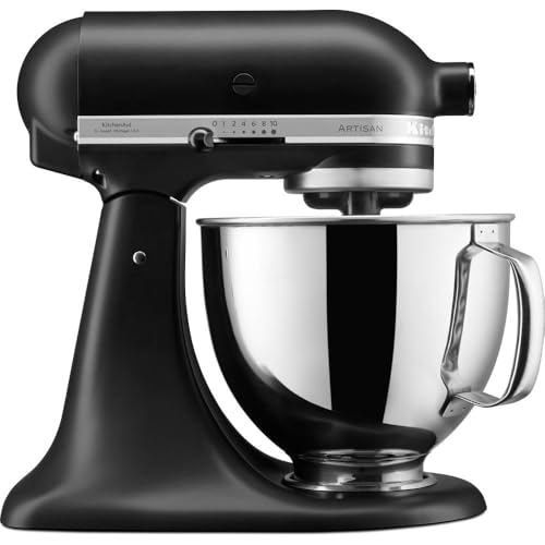 KitchenAid Küchenmaschine - Artisan - Kippbarem Food Processor - Teigknetmaschine mit 3 Zubehör und Schüssel aus Edelstahl - 4.8 L - Matt schwarz