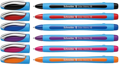 Schneider 150296 Slider Memo XB Kugelschreiber (mit Kappe, Strichstärke: XB) 6er Etui sortiert