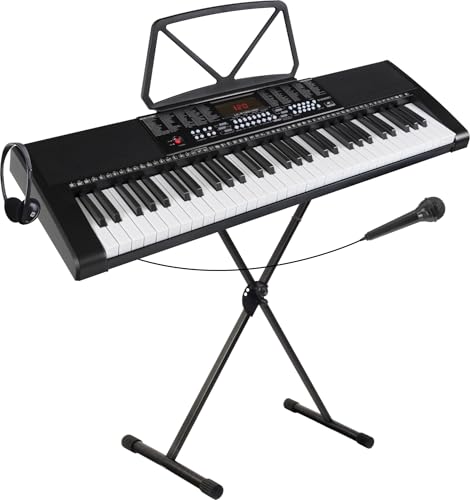 McGrey LK-6120-MIC Keyboard Set - Einsteiger-Keyboard mit 61 Leuchttasten - 255 Sounds und 255 Rhythmen - 50 Demo Songs - Inklusive Mikrofon - Spar-Set inkl. X-Keyboardständer und Kopfhörer - Schwarz
