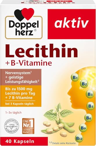 Doppelherz Lecithin – Nahrungsergänzungsmittel mit Vitamin B1, B2 und B6 als Beitrag zur normalen Funktion des Nervensystems – 1 x 40 Kapseln