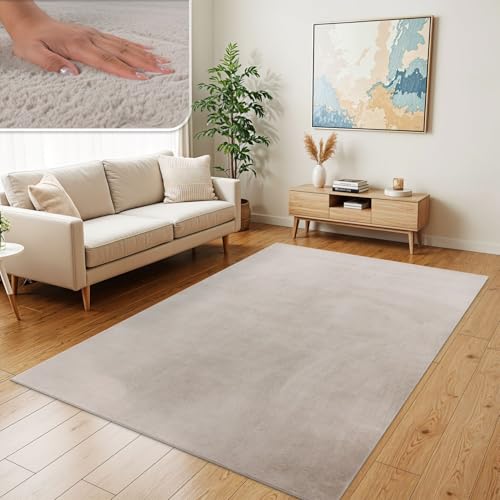 TT Home Wohnzimmer Teppich Hochflor Langflor Kunstfell Weich Modern Unifarben Flauschig, Farbe:Beige, Größe:160x220 cm