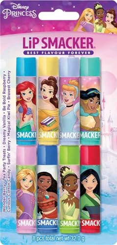 Lip Smacker Disney Princess Party Pack, Set mit 8 Lippenbalsamen für Kinder, Inspiriert von Disney-Prinzessinnen, Natürliches & Transparentes Finish