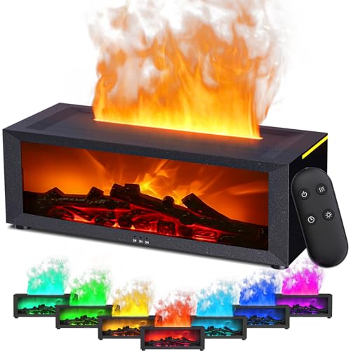 Holwim Aroma Diffuser mit LED Kamin, Duftöl Diffusor für Ätherische Öle mit 7-Farben-Licht Flammeneffekt, 150ml Luftbefeuchter mit Fernbedienung, 4 Timer, Wasserlose Abschaltautomatik (Schwarz)
