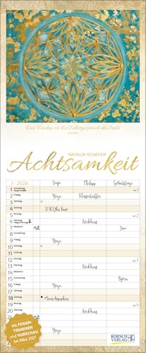 Timer für 2 Achtsamkeit - Familienplaner 2026 für 2 Personen - Korsch-Verlag - Kalender mit 3 Spalten zum Eintragen - 19 cm x 46 cm