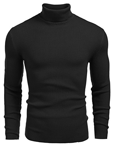 COOFANDY Herren Rollragen Pullover Langarmshirt Feinstrick Sweater Freizeit Slim fit Basic Männer Pullover Schwarz L