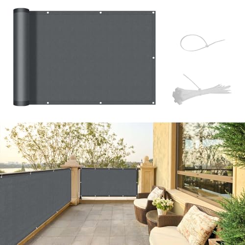 SUNNY GUARD Balkon Sichtschutz Wetterfest 90x300cm Balkonverkleidung Balkonabdeckung Balkonumspannung UV-Schutz Windschutz mit Kabelbinder,Anthrazit