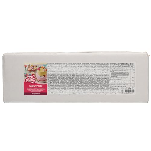FunCakes Rollfondant Bright White: Einfach zu verwenden, glatt, flexibel, weich und biegsam, perfekt zum Dekorieren von Kuchen, halal, koscher und glutenfrei. 5 kg (2 × 2,5 kg)