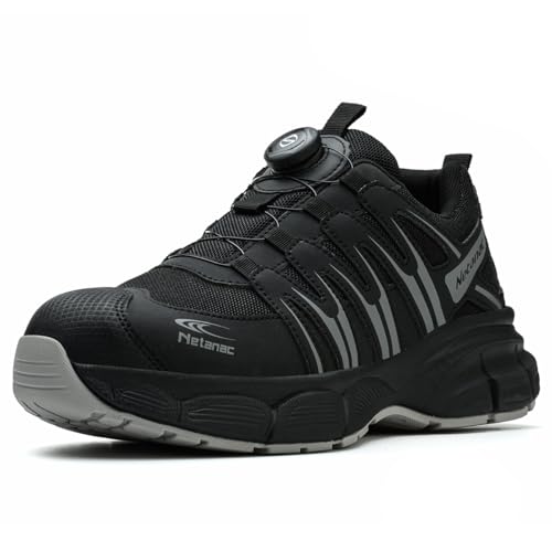 Netanac Arbeitsschuhe Herren Leicht Sicherheitsschuhe, Stahlkappenschuhe Damen, Atmungsaktive Bequeme &Breite Passform, Gummisohle,Grau,EU43.5