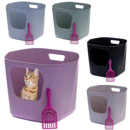 Katzentoilette Katzenklo groß hoher Rand helllila und Schaufel