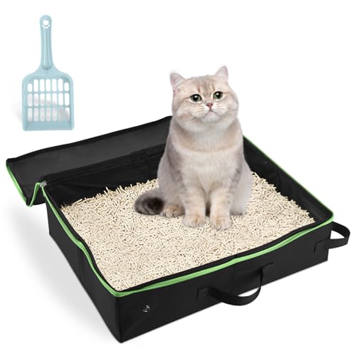 Tragbare, Zusammenklappbare Katzentoilette mit Deckel, wasserdichte Katzenklo mit Sieb Und Reißverschluss, Cat Litter Box für Unterwegs, Leicht, Einfach zu Reinigen, Zusammenklappbar, Auslaufsicher