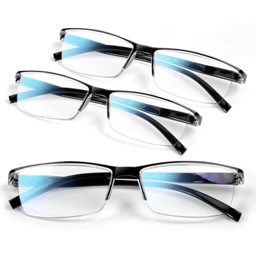 COJWIS 3 pack Lesebrille Herren Damen mit Blaulichtfilter Augenoptik Brille Lesehilfe Federscharniere Computerbrille für Herren Damen (3 Schwarz, 4.00, x)