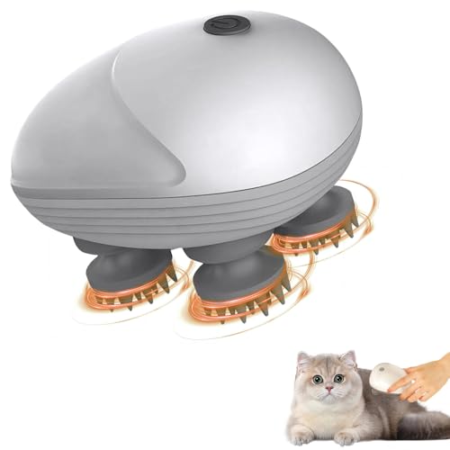 HIULLEN Elektrisches Kopfmassagegerät, Kabelloses Handmassagegerät mit 4 Knetköpfen, Tragbares Kopfhaut-Massagegerät,IPX7 Wasserdicht Katzen Massagegerät für Ganzkörpermassage HundeköRper Haarwachstum