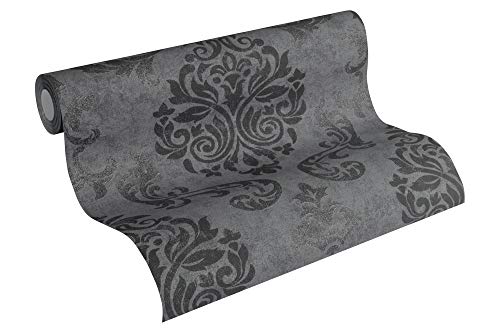 A.S. Création Vliestapete Memory Tapete neo barock glamourös klassisch 10,05 m x 0,53 m grau metallic schwarz Made in Germany 953723 95372-3