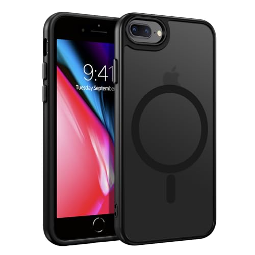 BENTOBEN Hülle für iPhone 7/iPhone 8 Plus mit Mag-Safe Magnetisch Hülle für iPhone 8/iPhone 7 Plus Durchscheinende Matt Anti-Fingerabdruck Handyhülle Rückseite Dünn Stoßfest Schutzhülle, Schwarz