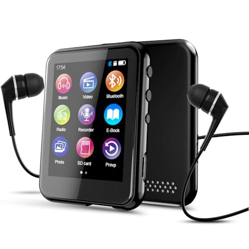 64 GB MP3-Player mit Bluetooth 5.3, QNGEE 2,4-Zoll-Full-Touchscreen-Musik-MP3 für Kinder, FM-Radio, Sprachaufzeichnung, Hi-Fi-Sound, E-Book, inklusive Kopfhörer