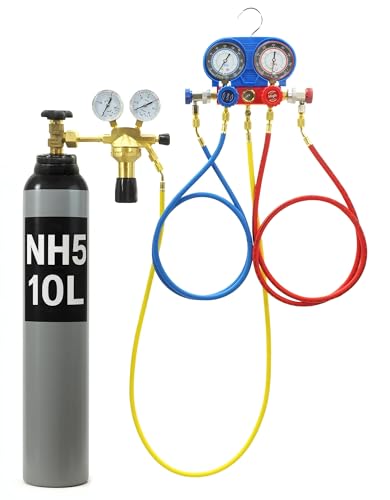 Bestschweissen.de Klimaanlage Monteurhilfe Gauge Set - Kältemittel Manifold Messgerät Set - Schutzgasflasche 8L/10L Stickstoff für Klimaanlage R134A R410A R22 - Manometer 1/4 Zoll
