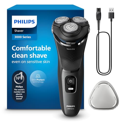 PHILIPS Shaver Series 3000 – Elektrischer Nass- und Trockenrasierer für Männer, mit SkinProtect-Technologie, in Anthrazit, mit ausklappbarem Bartschneider, kabellos (Modell S3145/00)