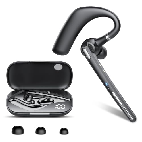 Bluetooth Headset V5.4, 100 Std Freisprecheinrichtung Wireless Headset mit LED-Ladebox, ENC Dual Geräuschunterdrückung Mic, Zwei Geräteanschluss, IPX7 Wasserdicht, Headset Kabellos für Büro/Geschäft