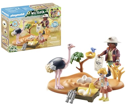 PLAYMOBIL Wiltopia 71296 Zu Gast bei Papa Strauß, spielerischer Tierschutz in der afrikanischen Wildnis, Unterstützung der Straußfamilie, nachhaltiges Spielzeug für Kinder ab 4 Jahren