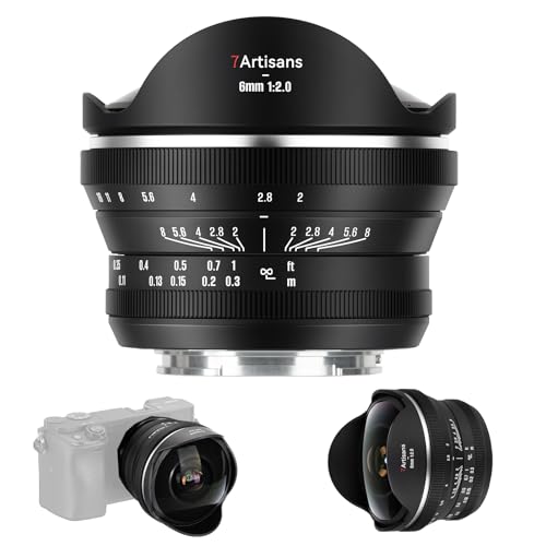 7artisans 6mm F2.0 für E-Mount APS-C-Fischaugen-Ultraweitwinkel-Kameraobjektiv, manueller Fokus, 220°-Weitwinkel für Astrofotografie und Landschaftsfotografie für die Serien A6000/A5000/A3000/Nex