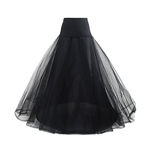 TUKA Reifrock Unterrock Elastisch 1 Ring mit Spitze, One-Size für Gr. 32 bis Gr. 42, Petticoat Vintage Retro Crinoline für Ballkleid Wedding Kleid Brautkleid Abendkleid, Schwarz, TKB0019 Black
