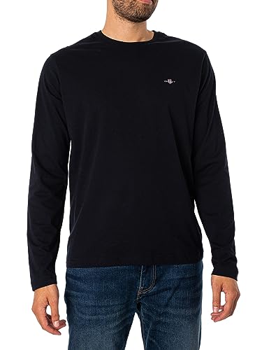 Gant Herren REG Shield LS T-Shirt Logo Langarmshirt, Black, L