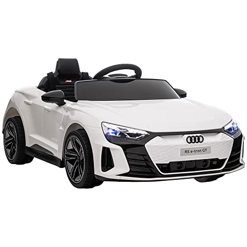 HOMCOM Kinder Elektroauto 12V Kinderauto mit 2,4 GHz Fernbedienung, 2 Motor, Kinderfahrzeug mit Hupe, LED, Musik, Sanftstart, Elektrofahrzeug mit Hilfsrad, für 3-5 Jahre Kinder, Weiß