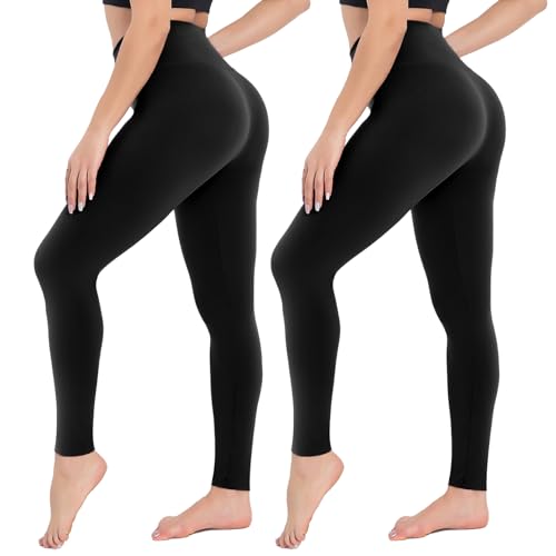 CAMPSNAIL 2er Pack Leggings Damen Schwarz High Waist Sport Leggins Blickdicht Sporthose für Gym Yoga（2er Pack- Schwarz，L-XL