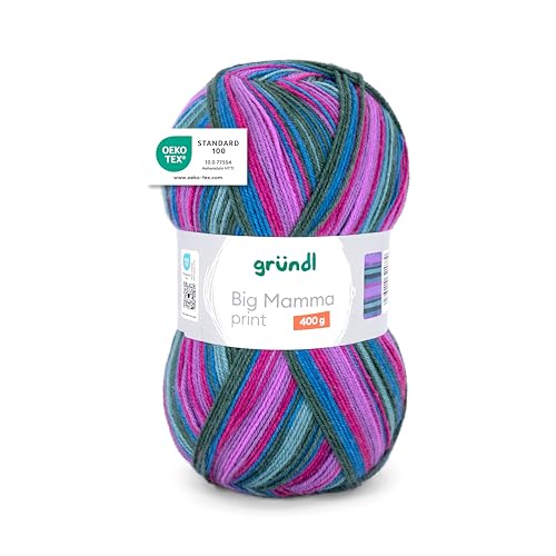 Gründl Wolle Big Mamma Print - XXL Wolle zum Stricken mit Farbverlauf - Weich und hautfreundlich - 100% Polyacryl - 1 Knäuel 400 g / 1040 m - Nadelstärke 3,5-4,5 - magenta-azurblau-taubenblau