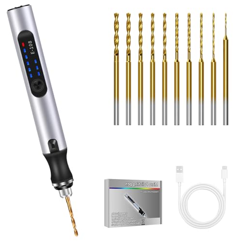 Handbohrer Elektrisch, Vankarr 3-Gang Bohrer Wiederaufladbare Bohrmaschine mit 10 Bohrer, für Modellbau, Holz, Harz Schmuckherstellung Kunststoff Leiterplatte Leder