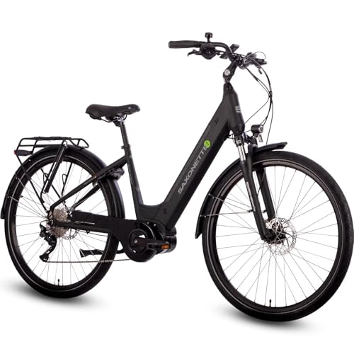 SAXONETTE E Bike 28 Zoll mit Mittelmotor 250 Watt 90NM, Elektro Fahrrad Erwachsene mit 36V 14.5Ah Akku, Ebike mit Hydraulische Scheibenbremse, 10 Gäng Pedelec für Damen/Frauen und Herren/Männer