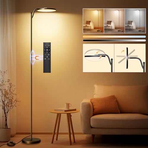 HANDSONIC 32W Deckenfluter LED Dimmbar 183cm,3000 Lumen Stehlampe Dimmbar mit Memory-Funktion,2700K-6500K Leselampe Stehlampen Schwarz,LED Stehlampe 1H Timer mit Fernbedienung für Schlafzimmer,Büro