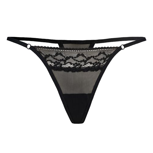 Teyli Damen String Tanga aus feiner Spitze mit eleganten Streifen – verführerisches Dessous für Damen, komfortabel und sinnlich. Schwarz XXL
