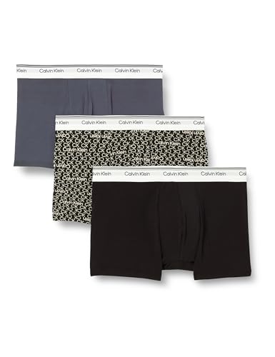 Calvin Klein Herren 3er Pack Boxershorts Trunks Balance mit Logobund, Mehrfarbig (Turbulence/Ck Ck Logo_Black/ Black), L