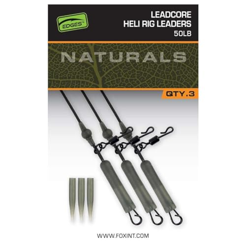 Fox Naturals Leadcore Heli Rig Leaders 50lb 75cm - 3 Karpfenvorfächer, Angelzubehör für das Helikopter-Rig, Karpfenzubehör