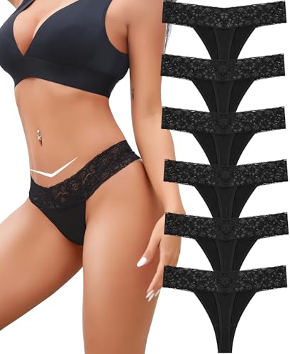 BeReady Baumwolle String Tanga Damen Spitze Unterhosen Frauen V-Waist Atmungsaktiv Slip Damen Baumwoll Unterwäsche Mehrpack