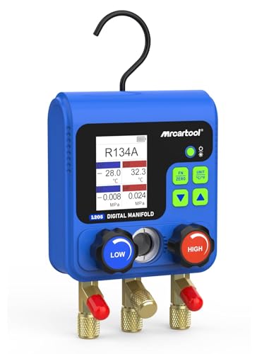 MR CARTOOL Kältemittel Monteurhilfe L205 Digitale Verteiler Klimaanlage mit 92 Kältemitteln Daten Digital Monteurhilfe Kältemittelanzeige HVAC Kältemittel Messgerät R134A R32 R410A R11 R12 R422 R600