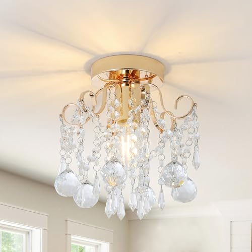 Rayofly Modern Kristall Kronleuchter, Kristall Deckenleuchte Wohnzimmer, Gold Deckenlampe Wohnzimmer, Glas Deckenlampe Modern Glas Deckenleuchte für Schlafzimmer, Küche, Flur, Chandelier Living Room