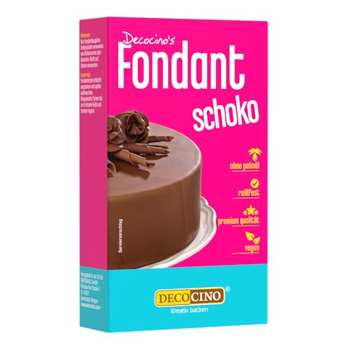 DECOCINO Fondant Schoko – 250 g – ideal zum Verzieren von Kuchen, Torten, Cupcakes – Palmölfrei & vegan