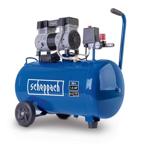 Scheppach Super Silent Doppelzylinder Kompressor HC52Si | Arbeitsdruck 8 bar | Kesselvolumen 50 L | Leistung 1100 W, 230 V~ / 50 Hz | Ansaugleistung 230 L/min | Ölfrei