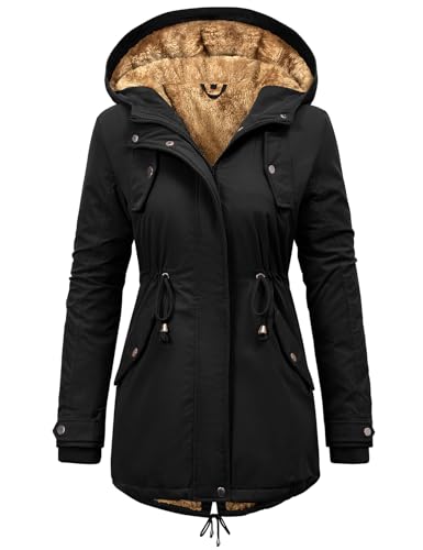 Vancavoo Winterjacke Damen Jacke Winter Warm Winterparka Gefüttert Mantel Parka Lang Wintermantel Elegant Wasserabweisend Outdoor,Schwarz,S