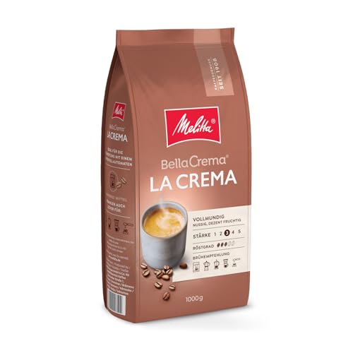Melitta Ganze Kaffeebohnen, 100% Arabica, vollmundig und ausgewogen, Stärke 3, BellaCrema LaCrema, 1er Pack (1 x 1 kg)