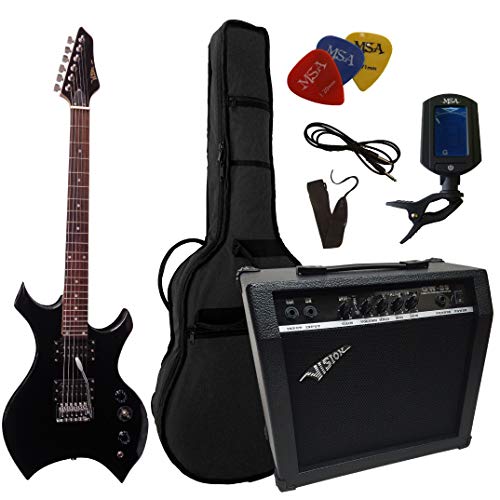 HEAVY METAL SET - ELEKTROGITARRE HEAVY SCHWARZ - VERSTÄRKER 45 WATT - TASCHE - BAND - 3xPIK - STIMMGERÄT - E GITARRE 2x HUMBUCKER